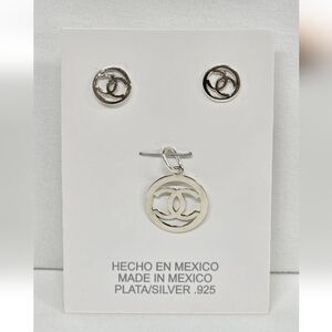 Set Arete y Dije Plata 925 Mex. Sterling Silver Pendant & Stud Earrings
